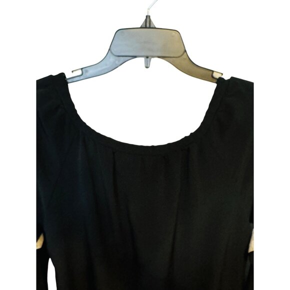 2/$30 VaVa Medium Boho Black & Ivory Tunic Mini Dress Lace Trim Bell Sleeves - Picture 10 of 16